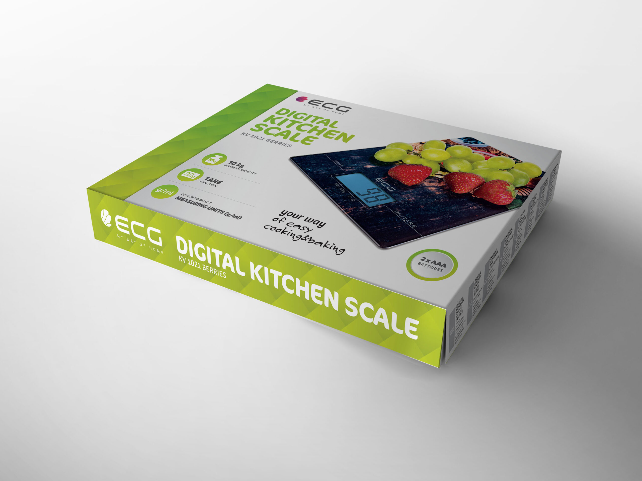 ECG KV1021 konyhai mérleg, 10 kg max. tömeg, nagyméretű LCD kijelző háttérvilágítással