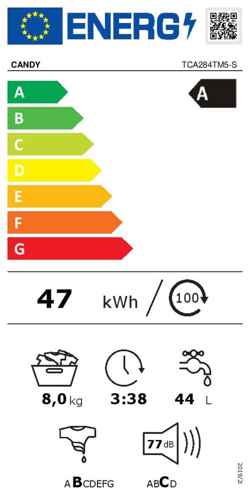 Candy TCA284TM5-S felültöltős mosógép ,8kg, inverter motor, Wifi+NFC, lágy dobnyitás, 41x60x86 cm