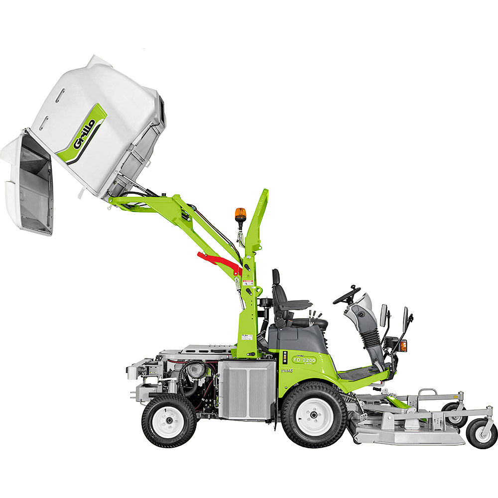 Grillo FD 2200 4WD magas ürítésű frontkaszás fűnyíró traktor,hidrosztatikus váltóval,155 cm-es vágóasztallal és 230cm-es magasságig emelhető gyűjtő kosárral
