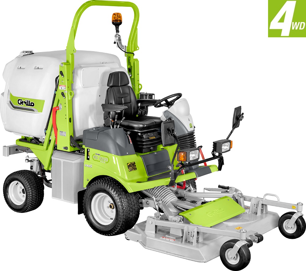 Grillo FD 2200 4WD magas ürítésű frontkaszás fűnyíró traktor,hidrosztatikus váltóval,155 cm-es vágóasztallal és 230cm-es magasságig emelhető gyűjtő kosárral