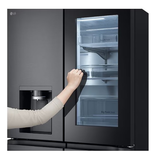 LG GMG960EVEE side by side hűtőszekrény,DoorCooling⁺™, Craft Ice™, Lineáris Inverter Kompresszor,LG ThinQ™ WiFi funkcióval,InstaView™, 364/274L, fémes fekete szín, 91.4x72.9x179.2 cm