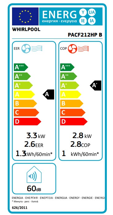Whirlpool PACF212HPB hűtő-fűtő mobil klíma,3.3kW,fekete