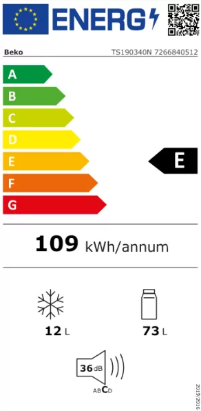 Beko TS190340N pult alá helyezhető egyajtós hűtőszekrény 12 literes 0°C tároló részel  81.8x47.5x50cm 