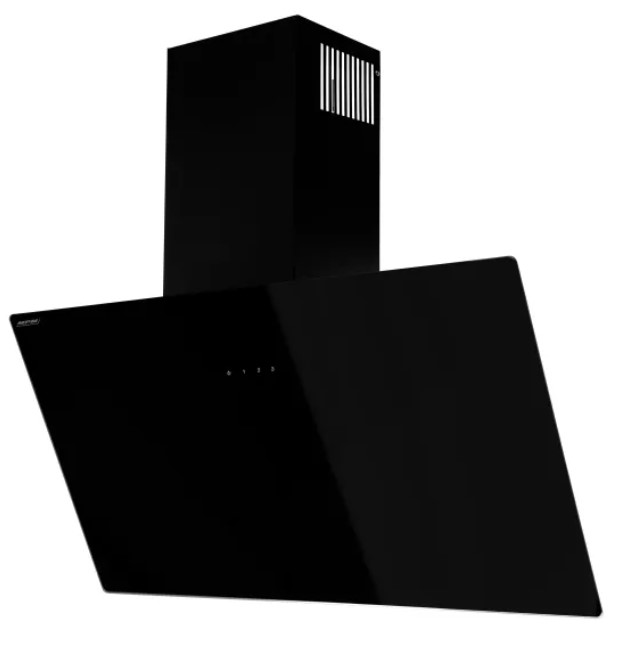 MPM MPM-90-OVS-24 falra szerelhető döntött kürtös konyhai elszívó,fekete üveg,90cm széles