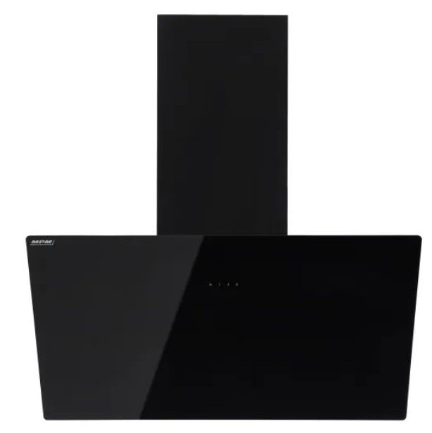 MPM MPM-90-OVS-24 falra szerelhető döntött kürtös konyhai elszívó,fekete üveg,90cm széles
