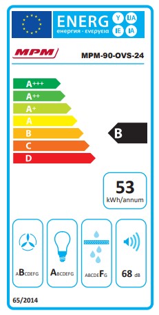 MPM MPM-90-OVS-24 falra szerelhető döntött kürtös konyhai elszívó,fekete üveg,90cm széles