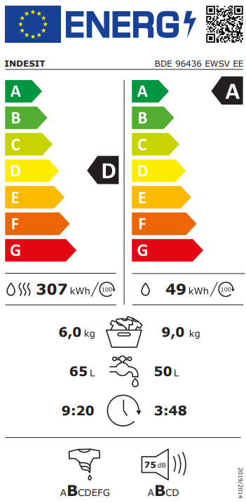 Indesit BDE 96436 EWSV EE mosó-szárítógép, 9/6 kg, 59.5x54x85 cm
