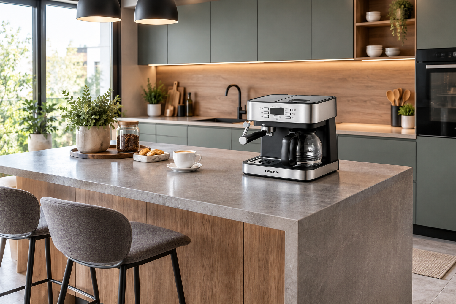 Orion CM6873 presszó kávéfőző 2az1ben, tejhabositó funkció, 850W, inox/fekete szín