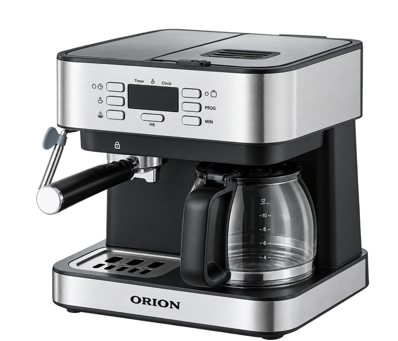 Orion CM6873 presszó kávéfőző 2az1ben, tejhabositó funkció, 850W, inox/fekete szín