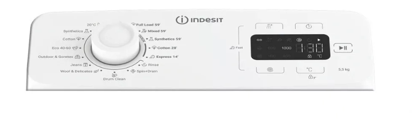 Indesit TI5512EMTEE felültöltős mosógép, 5.5 kg, 40x60x90 cm