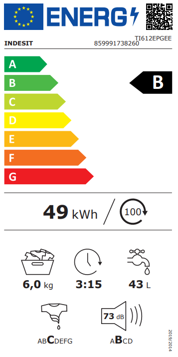 Indesit TI612EPGEE felültöltős mosógép, 6 kg, inverter motor, 40x60x90 cm