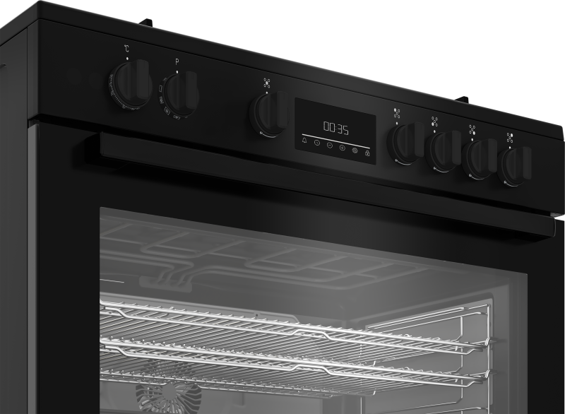 Beko BGM 11226 EB kombinált tűzhely, 111L, 5 db gázégő, 1 db wok égőfej, 90x60x90 cm, fekete szín
