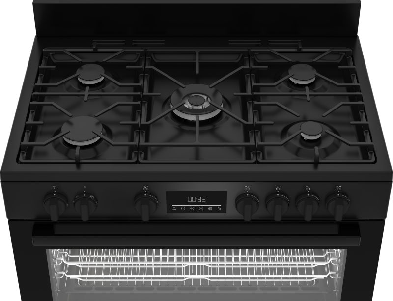 Beko BGM 11226 EB kombinált tűzhely, 111L, 5 db gázégő, 1 db wok égőfej, 90x60x90 cm, fekete szín