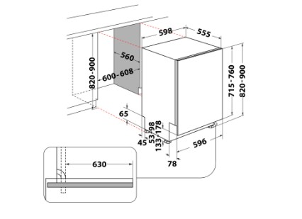 Whirlpool WH7IPA15BM6L0 teljesen beépíthető mosogatógép, 15 teríték, automatikus ajtónyitás, 59.8x55.5x82 cm
