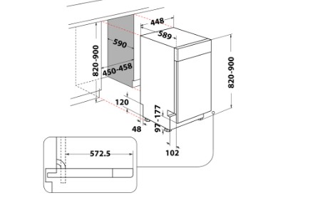 Whirlpool WH6UB10BS7A0X pult alá építhető kezelőpaneles mosogatógép, 10 teríték, 3 kosár, automatikus ajtónyitás, 44.8x59x82 cm, inox szín 