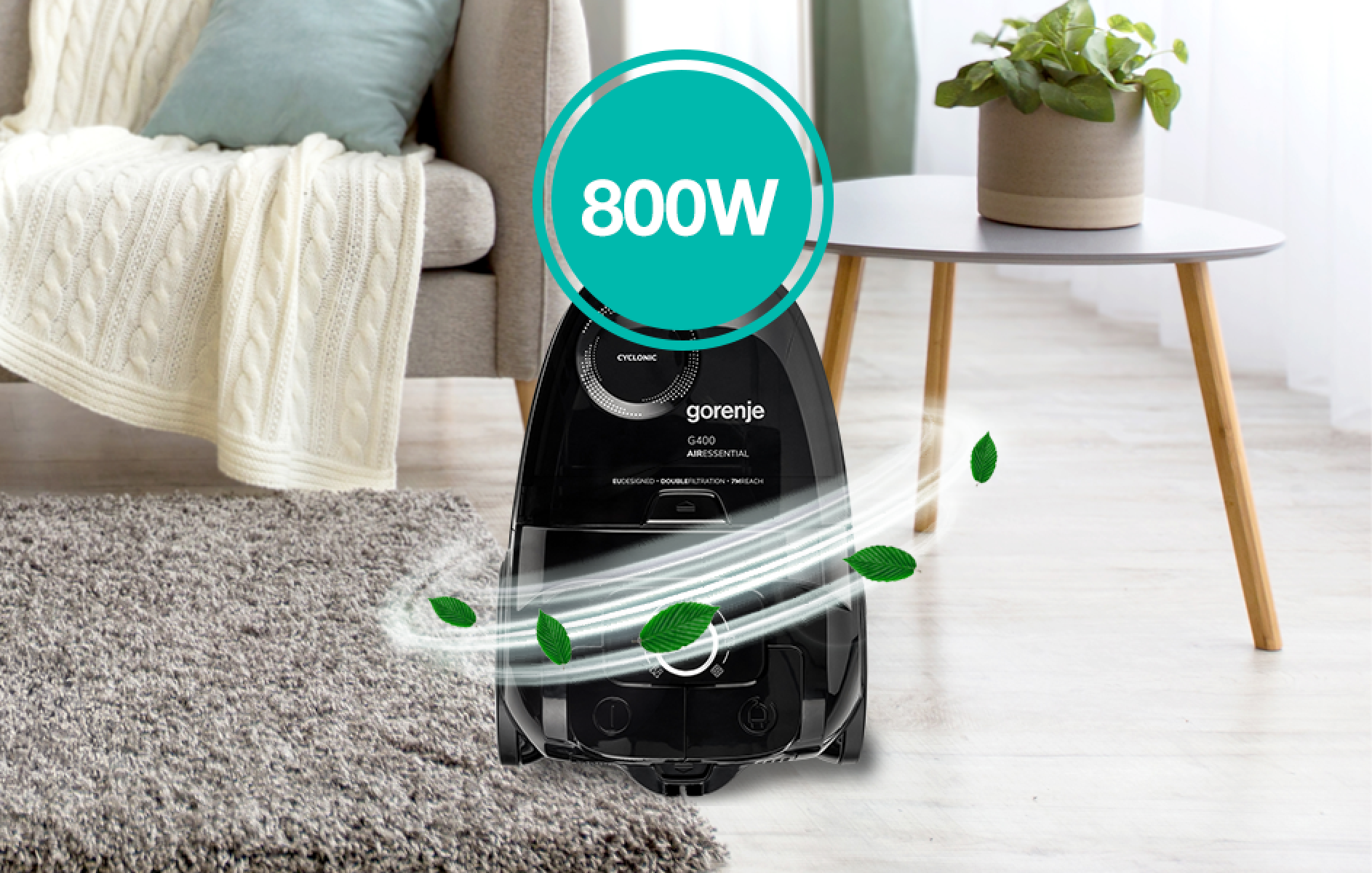 Gorenje VCE01G4AEBK porzsákos porszívó, 800W, fekete szín 