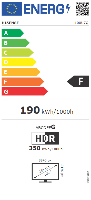 Hisense 100U7Q 4K UHD Smart MiniLED ULED TV, 100", 254 cm