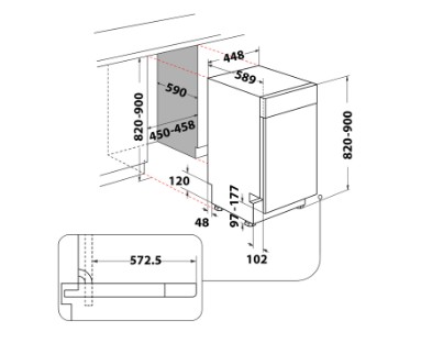 Whirlpool WH6UC11BS7A0X pult alá építhető kezelőpaneles mosogatógép, 3 kosár, 11 teríték, automatikus ajtónyitás, 44.8x59x82 cm, inox szín 