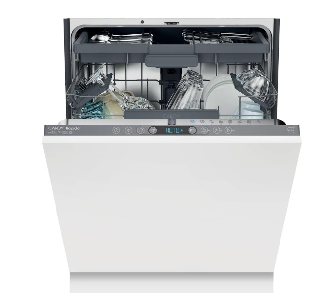 Candy CI4C4F1A teljesen beépíthető mosogatógép, 14 teríték, inverter motor, Wifi, automatikus ajtónyitás, 59.7x55.5x81.8 cm 