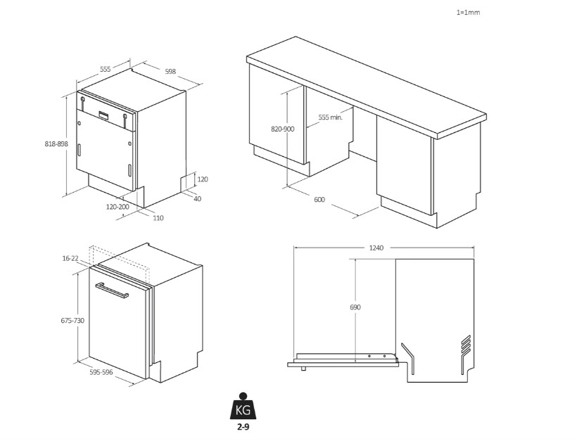 Candy CI4C4F1A teljesen beépíthető mosogatógép, 14 teríték, inverter motor, Wifi, automatikus ajtónyitás, 59.7x55.5x81.8 cm 