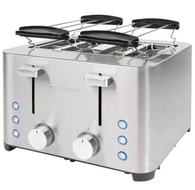 Proficook PC-TA 1252 kenyérpirító, 4 szeletes, 1500W, inox, retro design, kiolvasztás, melegítő funkcióval