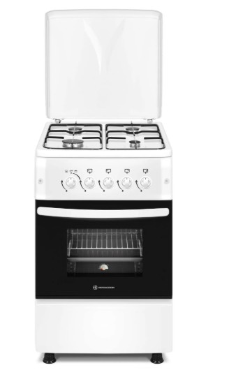Novacook F5S40G2W LPG gáztűzhely PB palackos felhasználásra gyártott, reduktorral tömlővel szerelt tűzhely, szikragyújtás, sütővilágítás, gáz grill