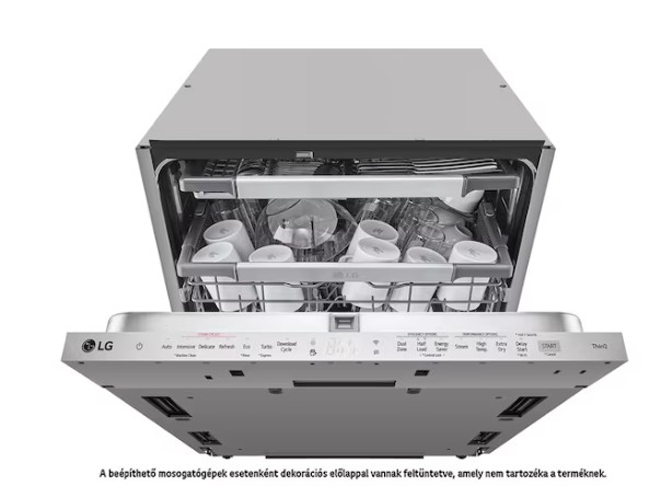LG DB476TXS teljesen beépíthető mosogatógép, 14 teríték, inverter motor, Wifi, automatikus ajtónyitás, 3 kosár, 59.8x55.4x81.5 cm, inox