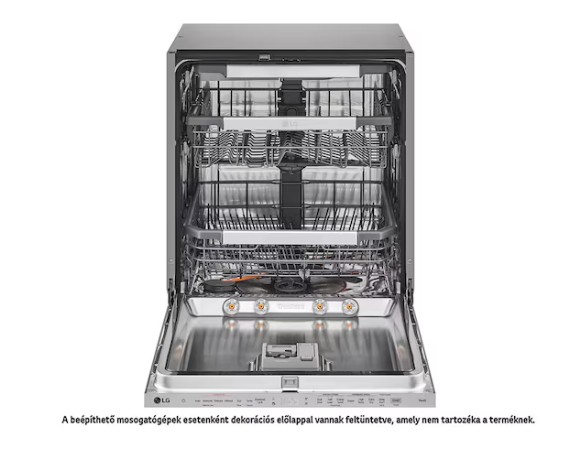 LG DB476TXS teljesen beépíthető mosogatógép, 14 teríték, inverter motor, Wifi, automatikus ajtónyitás, 3 kosár, 59.8x55.4x81.5 cm, inox