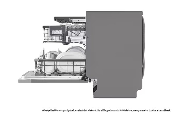 LG DB476TXS teljesen beépíthető mosogatógép, 14 teríték, inverter motor, Wifi, automatikus ajtónyitás, 3 kosár, 59.8x55.4x81.5 cm, inox
