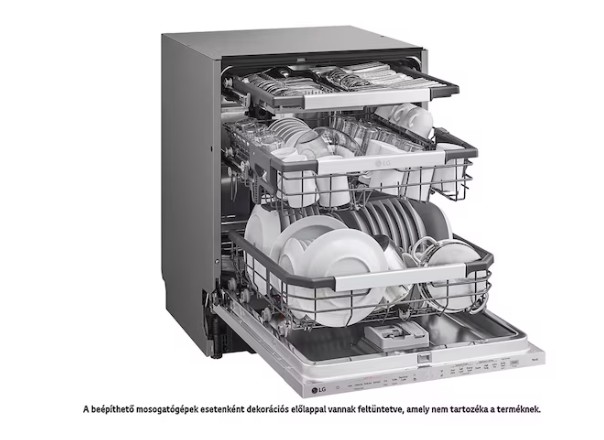 LG DB476TXS teljesen beépíthető mosogatógép, 14 teríték, inverter motor, Wifi, automatikus ajtónyitás, 3 kosár, 59.8x55.4x81.5 cm, inox