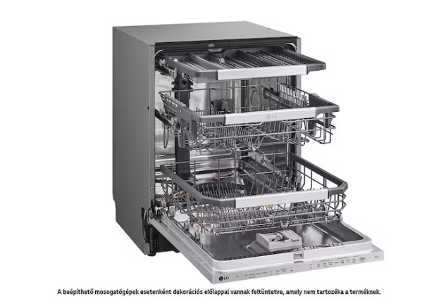 LG DB476TXS teljesen beépíthető mosogatógép, 14 teríték, inverter motor, Wifi, automatikus ajtónyitás, 3 kosár, 59.8x55.4x81.5 cm, inox