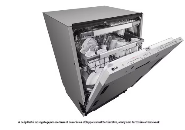 LG DB476TXS teljesen beépíthető mosogatógép, 14 teríték, inverter motor, Wifi, automatikus ajtónyitás, 3 kosár, 59.8x55.4x81.5 cm, inox