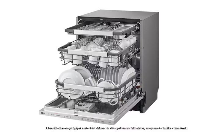 LG DB476TXS teljesen beépíthető mosogatógép, 14 teríték, inverter motor, Wifi, automatikus ajtónyitás, 3 kosár, 59.8x55.4x81.5 cm, inox