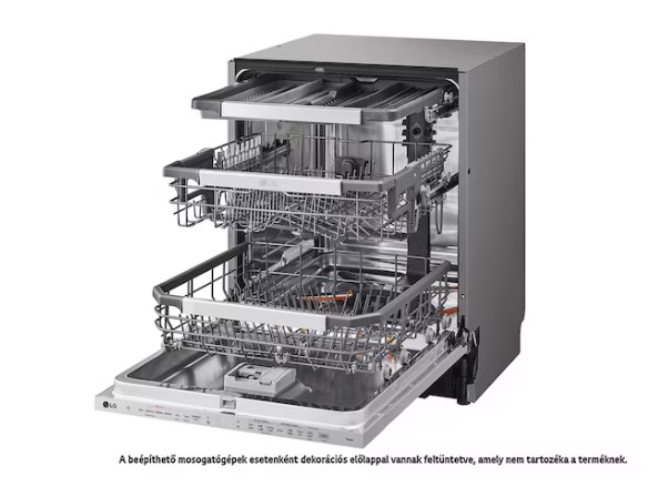 LG DB476TXS teljesen beépíthető mosogatógép, 14 teríték, inverter motor, Wifi, automatikus ajtónyitás, 3 kosár, 59.8x55.4x81.5 cm, inox