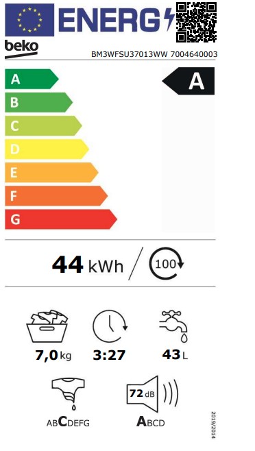 Beko BM3WFSU37013WW elöltöltős mosógép, 7 kg, inverter motor, 60x49.6x84.5 cm 