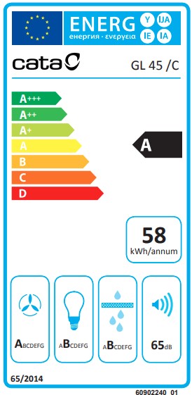 Cata GL-45 X/C LED inox felső szekrénybe,kürtőbe építhető konyhai elszívó, 49.2x27.7x28 cm 