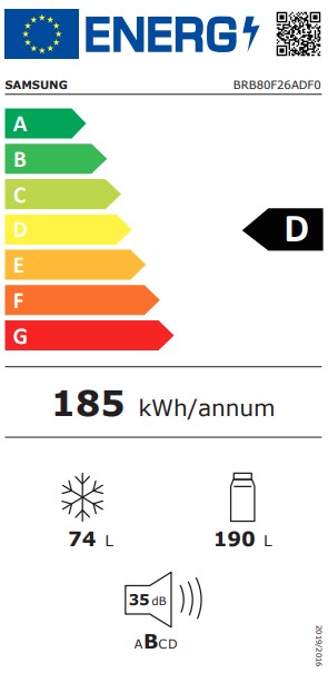 Samsung BRB80F26ADF0EO No Frost beépíthető alulfagyasztós kombinált hűtőszekrény, Wifi, 190/74L, 54x55x177.5 cm