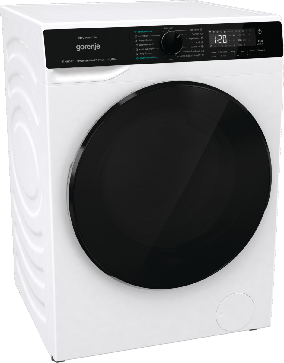 Gorenje WD2PA1X64ADW mosó-szárítógép, 10.5/6 kg, inverter motor, Wifi, gőz, 59.5x59x84.5 cm 