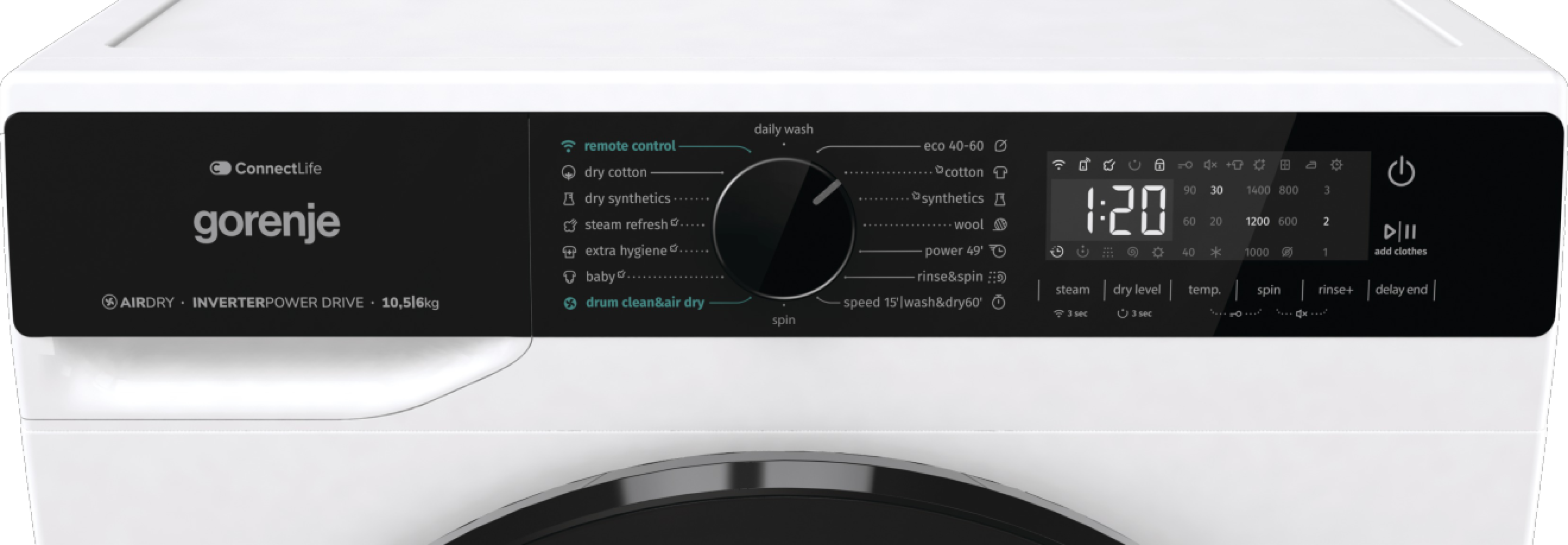 Gorenje WD2PA1X64ADW mosó-szárítógép, 10.5/6 kg, inverter motor, Wifi, gőz, 59.5x59x84.5 cm 