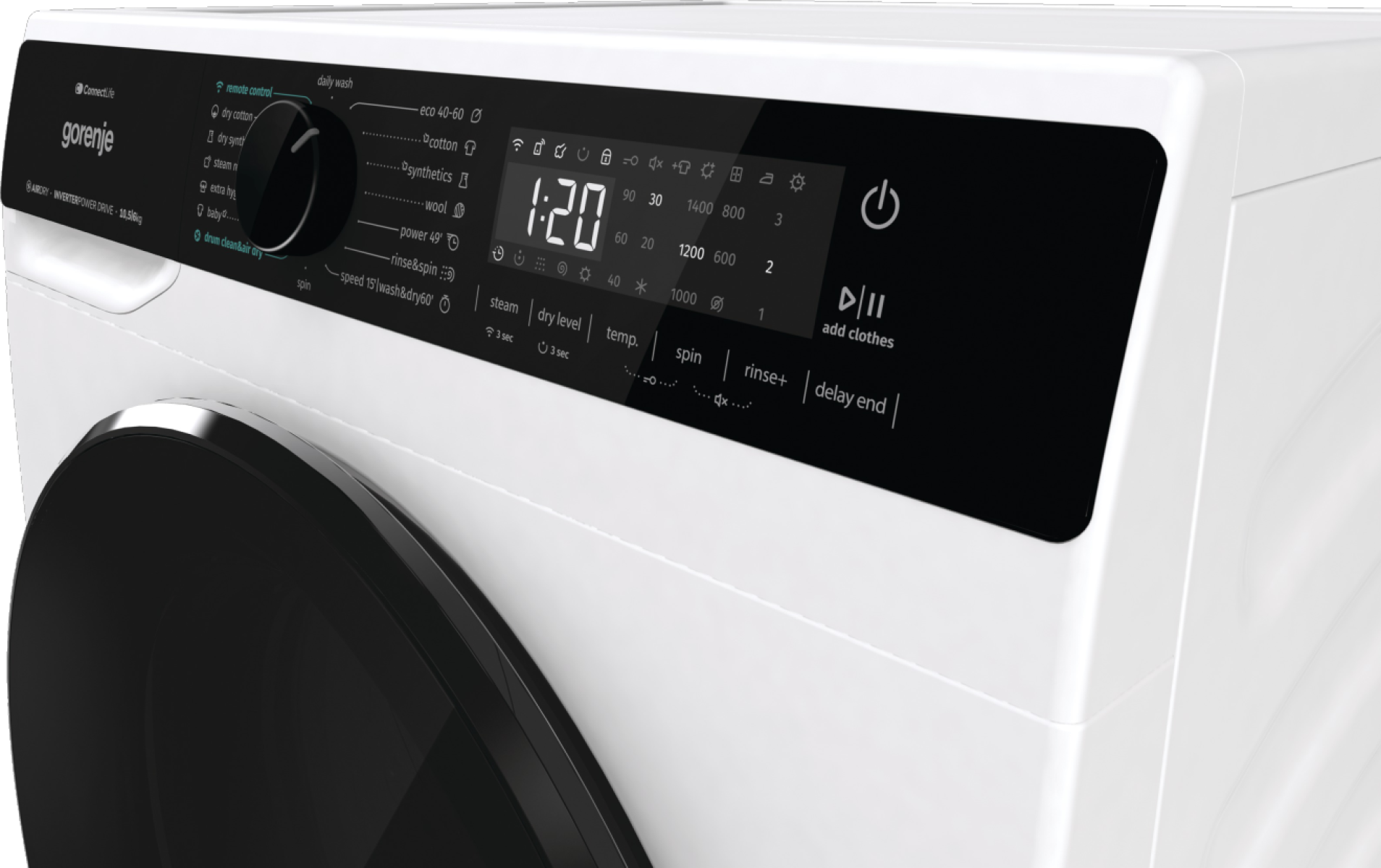 Gorenje WD2PA1X64ADW mosó-szárítógép, 10.5/6 kg, inverter motor, Wifi, gőz, 59.5x59x84.5 cm 