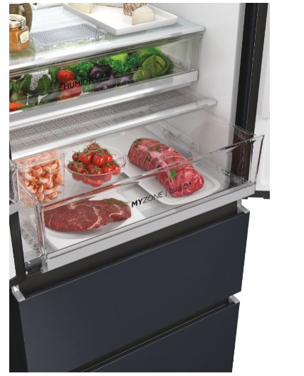 Haier HFW7720ENMB Total No Frost side by side hűtőszekrény, francia ajtós kialakítással, 337/140L, Wifi, 70x67.5x200.6 cm, fekete szín 