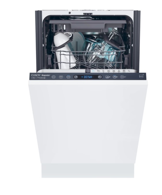 Candy CI1C7SB1FA1 teljesen beépíthető mosogatógép, 11 teríték, inverter motor, 3 kosár, Wifi, automatikus ajtónyitás, 44.8x55.9x81.6 cm