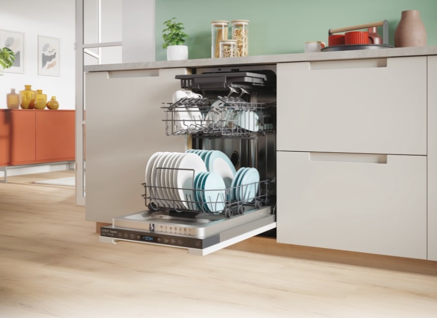 Candy CI1C7SB1FA1 teljesen beépíthető mosogatógép, 11 teríték, inverter motor, 3 kosár, Wifi, automatikus ajtónyitás, 44.8x55.9x81.6 cm