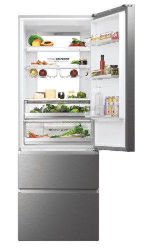 Haier HTW7720ENMP No Frost alulfagyasztós kombinált hűtőszekrény, 343/140L, Wifi, 70x67.5x200.6 cm, szürke szín 