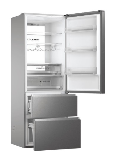 Haier HTW7720ENMP No Frost alulfagyasztós kombinált hűtőszekrény, 343/140L, Wifi, 70x67.5x200.6 cm, szürke szín 