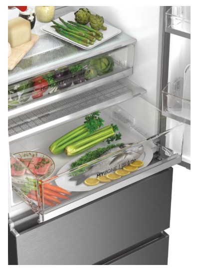 Haier HTW7720ENMP No Frost alulfagyasztós kombinált hűtőszekrény, 343/140L, Wifi, 70x67.5x200.6 cm, szürke szín 