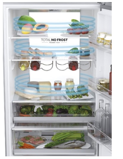 Haier HTW7720ENMP No Frost alulfagyasztós kombinált hűtőszekrény, 343/140L, Wifi, 70x67.5x200.6 cm, szürke szín 
