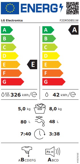 LG F2DR508S1W mosó-szárítógép, 8/5 kg, gőz, 60x53.5x85 cm