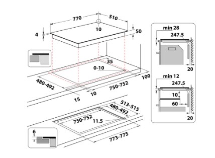 Whirlpool WL S3777 NE beépíthető indukciós kerámialap, 77x51x5.4 cm, fekete szín 