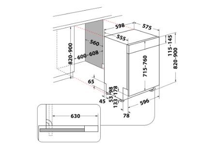 Whirlpool WH7PC15B4M60 beépíthető kezelőpaneles mosogatógép, 3 kosár, automatikus ajtónyitás, 15 teríték, 59.8x55.5x82 cm, inox szín 